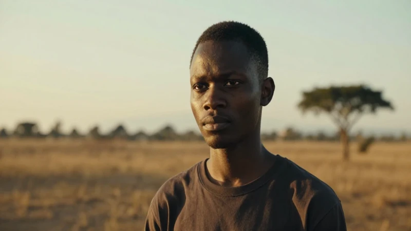 Retrato con paisaje africano al atardecer