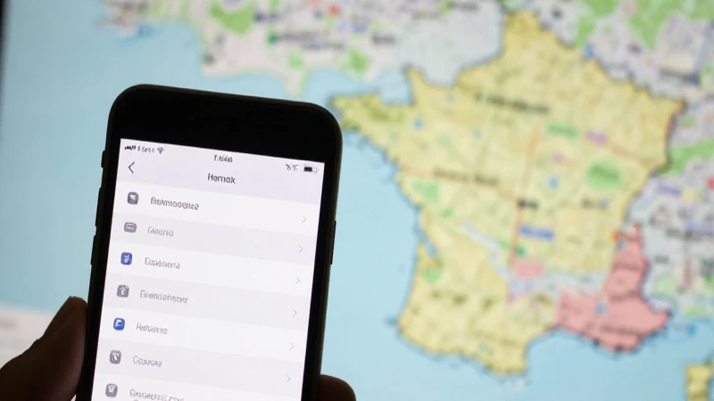 Smartphone muestra ajustes con mapa difuminado
