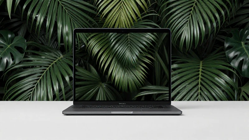 Dispositivo iOS, follaje tropical, luz suave