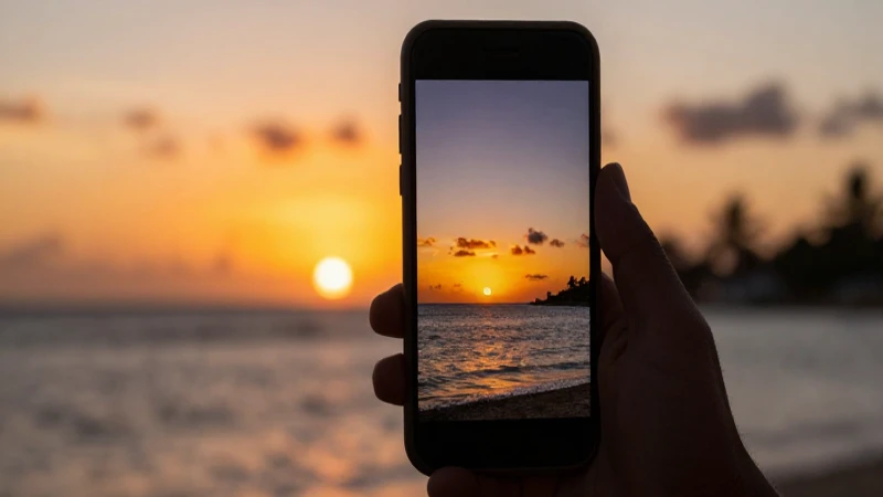 Teléfono Android con atardecer caribeño cálido