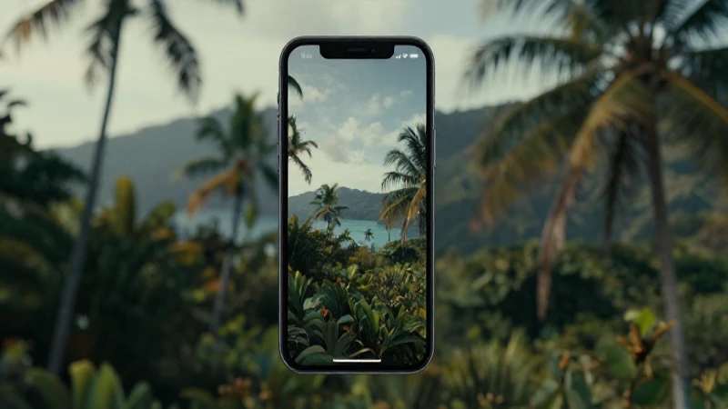 Teléfono iOS, paisaje tropical, luz cinematográfica