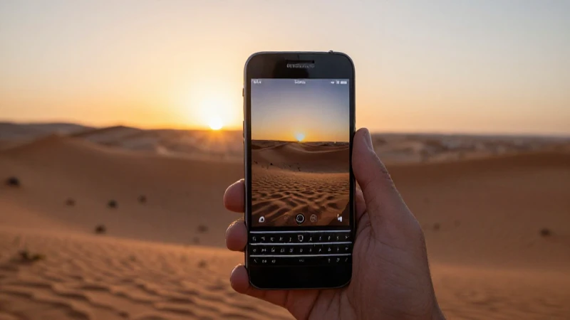 Atardecer cálido sobre el desierto y BlackBerry