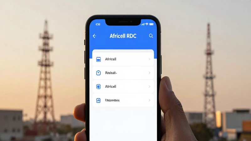 Teléfono muestra ajustes, torres Africell al fondo