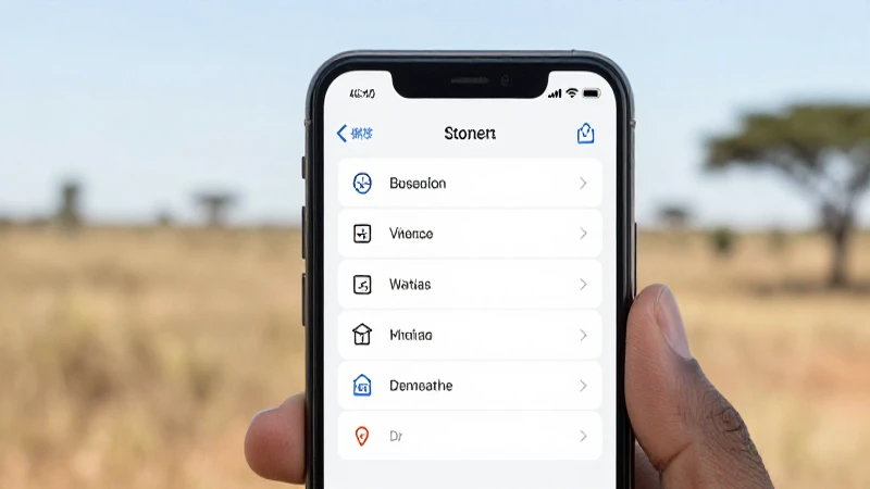 Celular mostrando ajustes, paisaje africano difuminado
