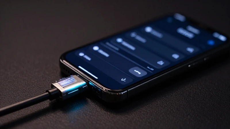 Smartphone con cable brillante en estudio