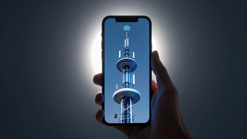 Celular señala red bajo torre futurista