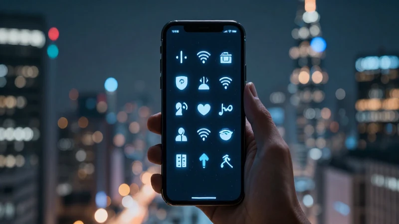 Teléfono muestra señal en ciudad futurista