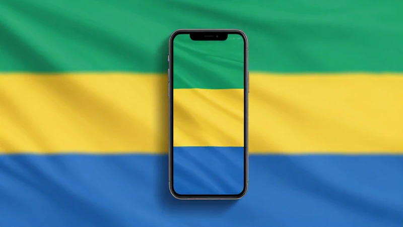 iPhone sobre fondo de la bandera de Gabón