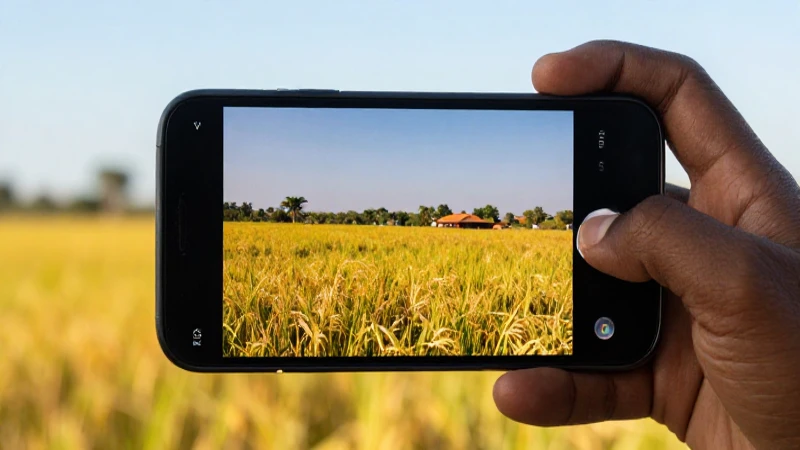 Smartphone en paisaje africano, luz cálida