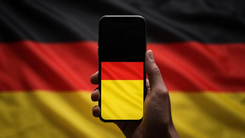 Teléfono móvil con fondo de la bandera alemana