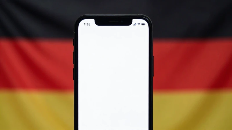 Smartphone a la vista, con fondo alemán