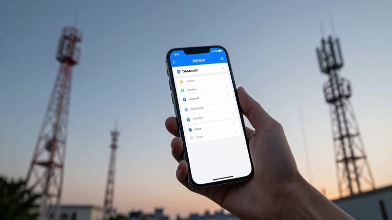 Smartphone muestra redes con torres al fondo