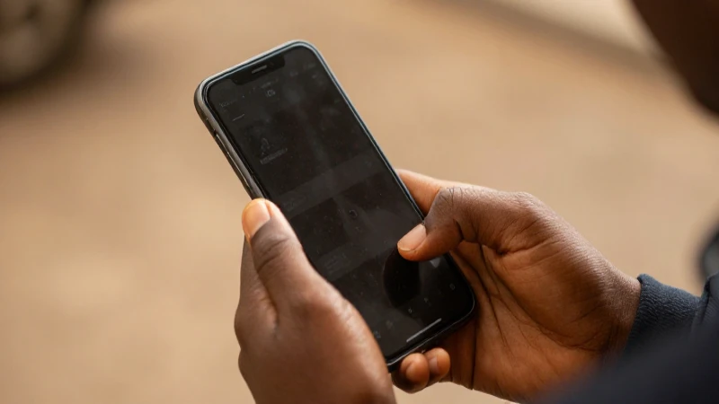 Manos africanas sostienen un smartphone