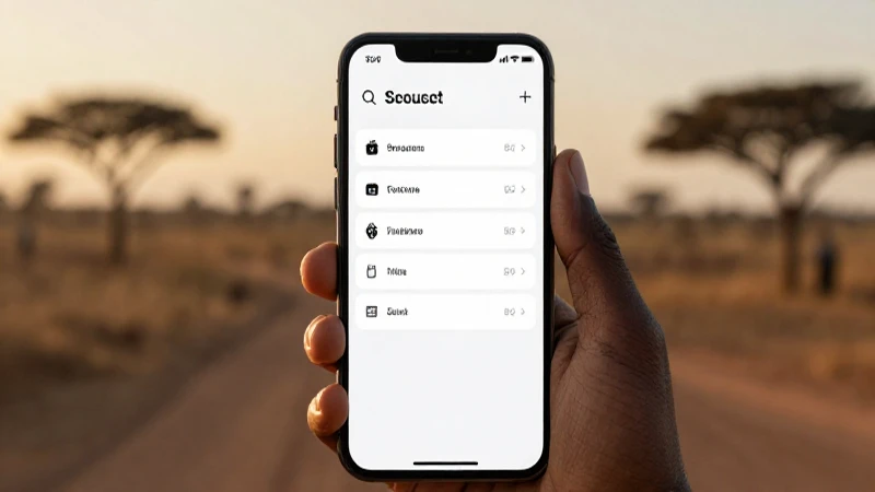 Teléfono, ajustes, paisaje africano y luz cálida