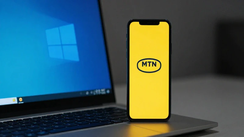 Laptop, móvil MTN, iluminación suave y cinematográfica