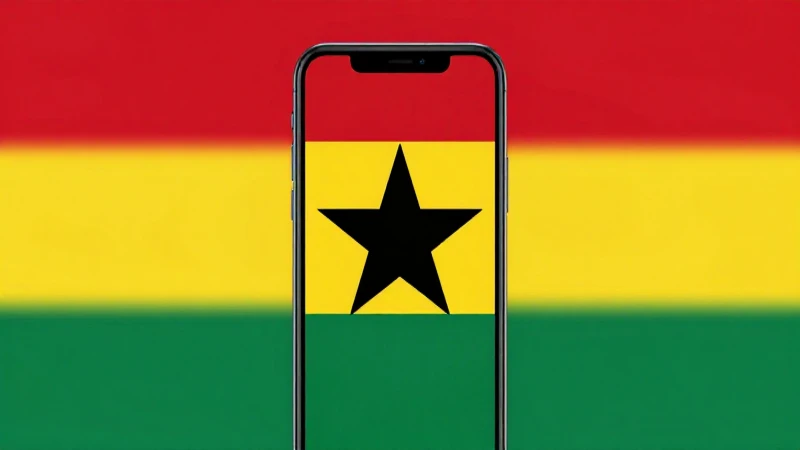 Smartphone Android contra fondo vibrante de Ghana