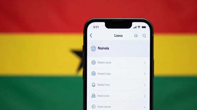 Smartphone con ajustes de red y bandera ghanesa
