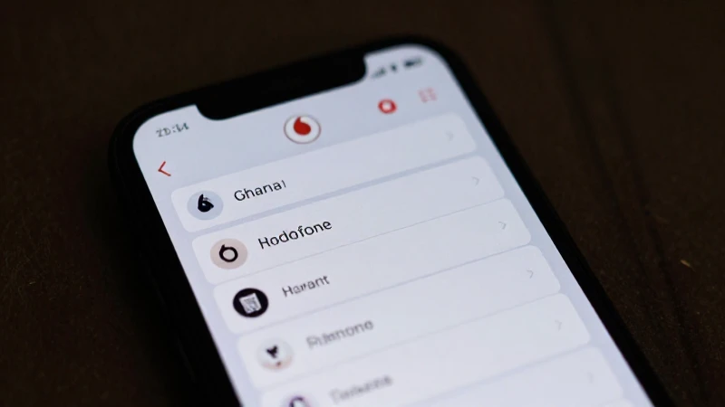 Teléfono con menú de ajustes y logo Vodafone