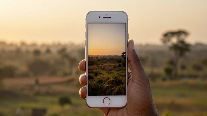iPhone con paisaje africano dorado