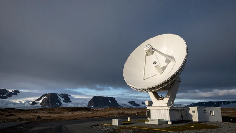 Paisaje groenlandés realista con antena satelital