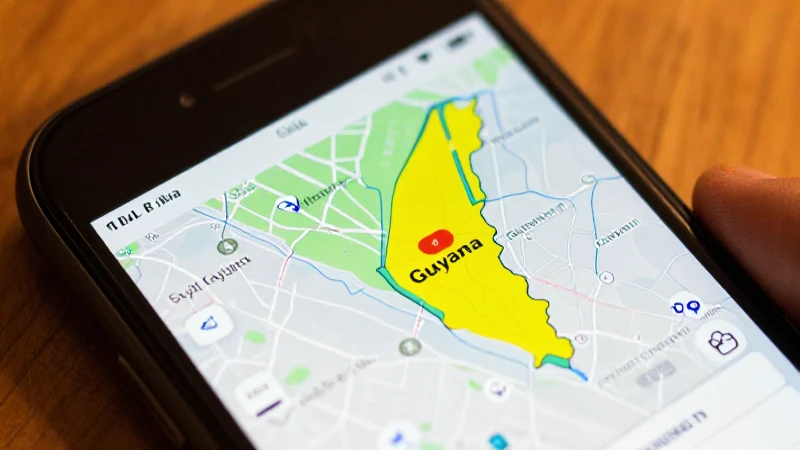Celular con mapa de Guyana y luz cálida