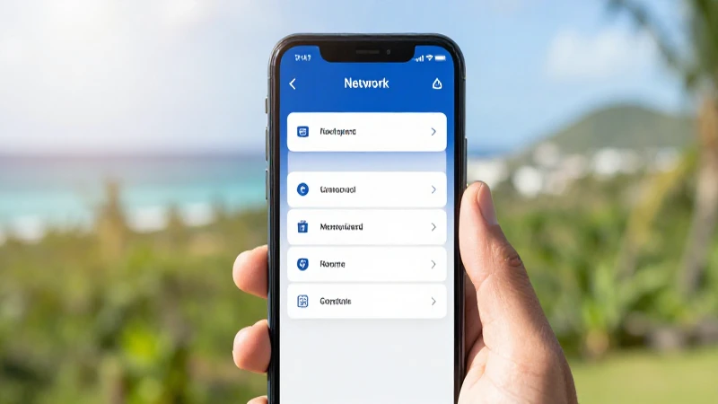 Teléfono muestra configuración con paisaje caribeño