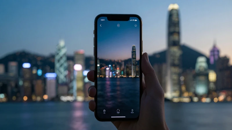 Un móvil muestra señal con Hong Kong difuminado