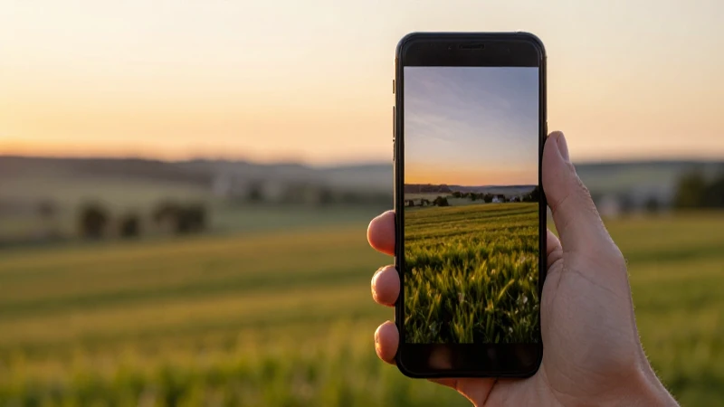 Teléfono Android, paisaje húngaro, luz dorada suave