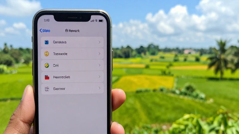 Smartphone con ajustes, paisaje y luz brillante