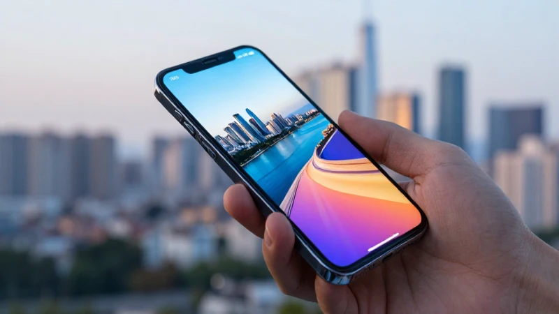 Smartphone Android con ciudad vibrante y suave