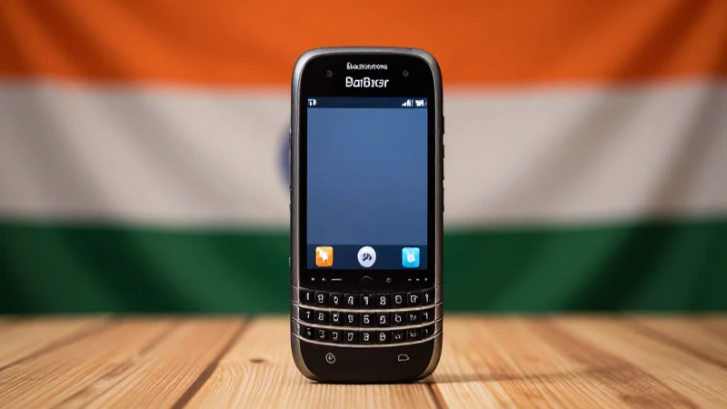 Teléfono BlackBerry con bandera india desenfocada