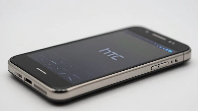 Teléfono HTC bajo luz suave con señal brillante
