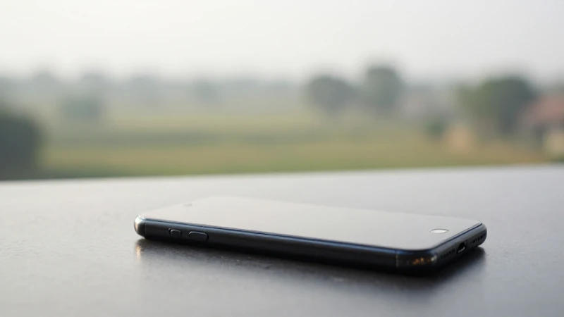 Smartphone sobre la mesa, fondo borroso