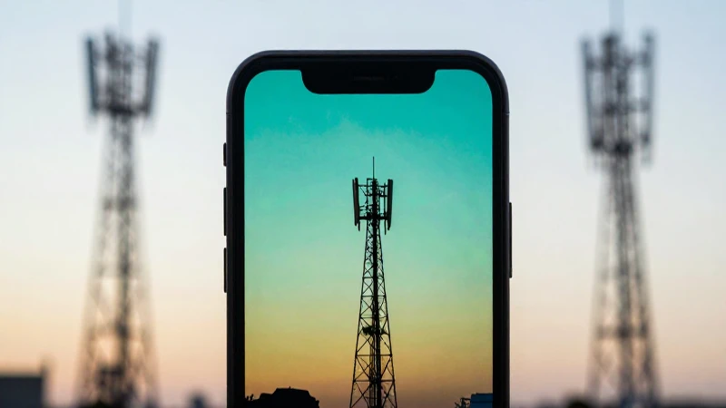 Smartphone vibrante contra torres al atardecer