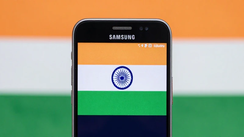 Primer plano de un Samsung con la bandera india