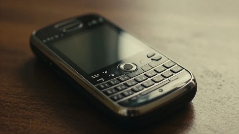 Teléfono BlackBerry antiguo con luz cálida cinematográfica