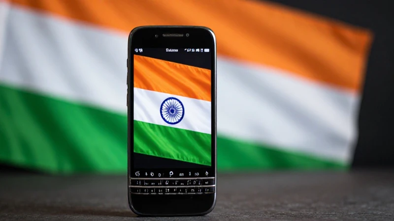 Smartphone negro frente a la bandera india