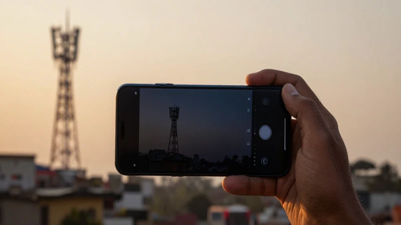Smartphone indio con torres en segundo plano