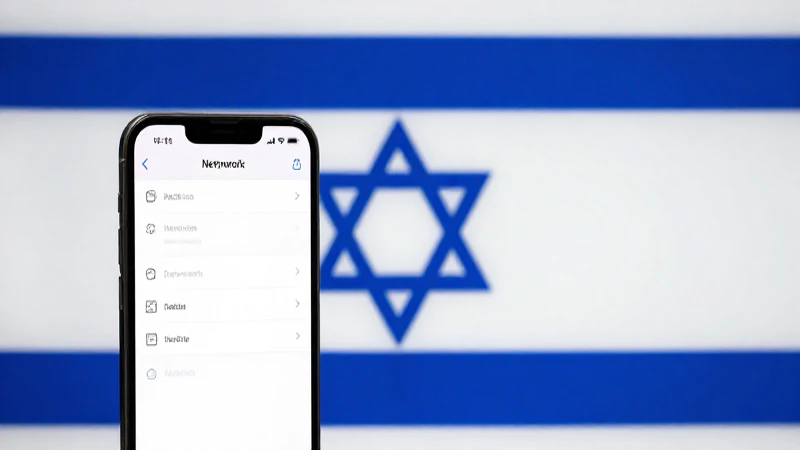 Smartphone con ajustes, bandera israelí al fondo