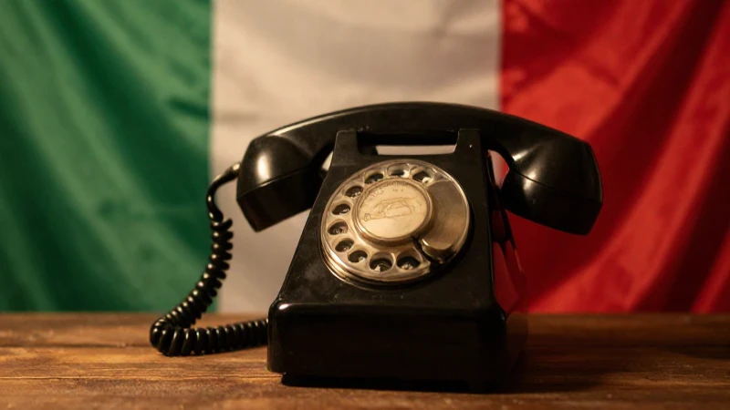 Teléfono antiguo, bandera italiana e iluminación cálida
