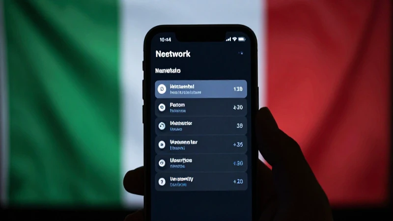Pantalla con ajustes de red, fondo italiano