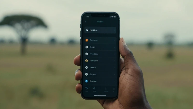Smartphone muestra ajustes contra paisaje africano
