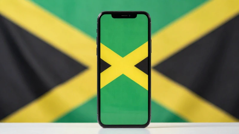 Smartphone con bandera jamaiquina resaltada