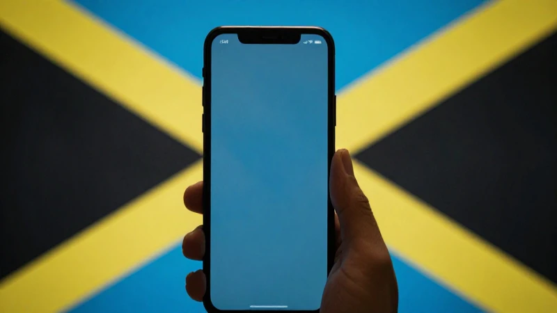 Smartphone Android con bandera jamaiquina suavemente iluminado
