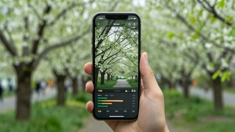 Smartphone muestra datos con flores primaverales