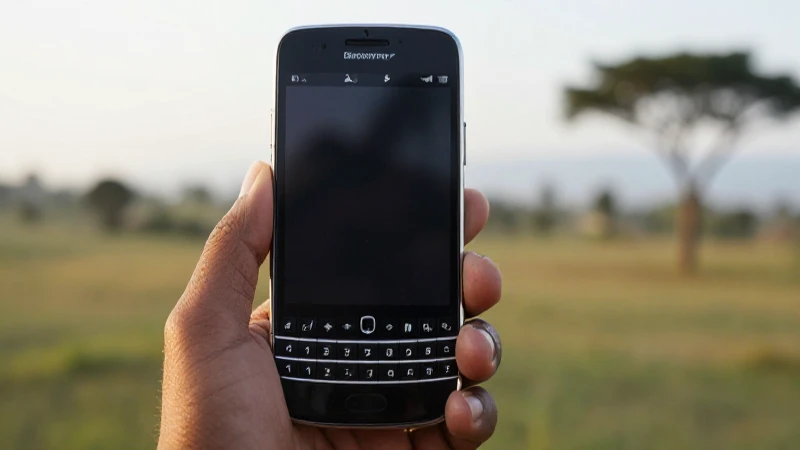 Smartphone negro en paisaje africano suave