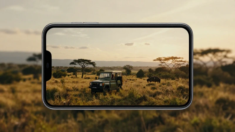 Smartphone Android, sabana keniana al amanecer
