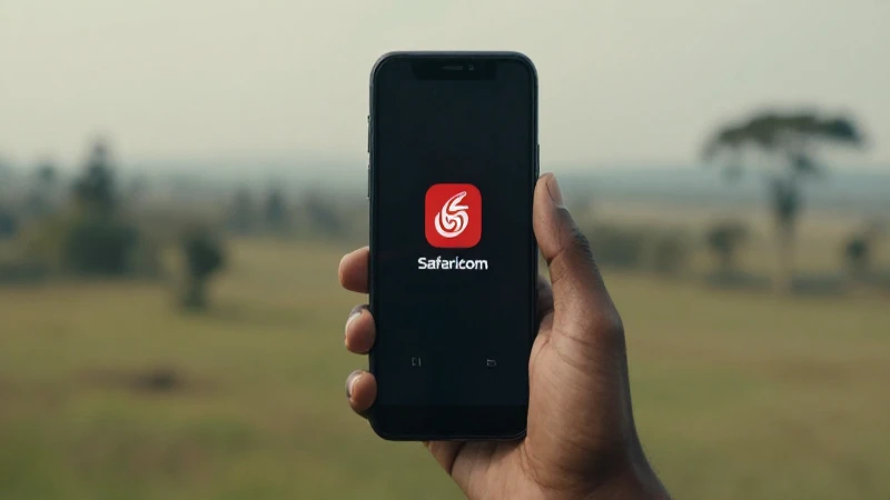 Teléfono Safaricom contra paisaje keniano cinematográfico
