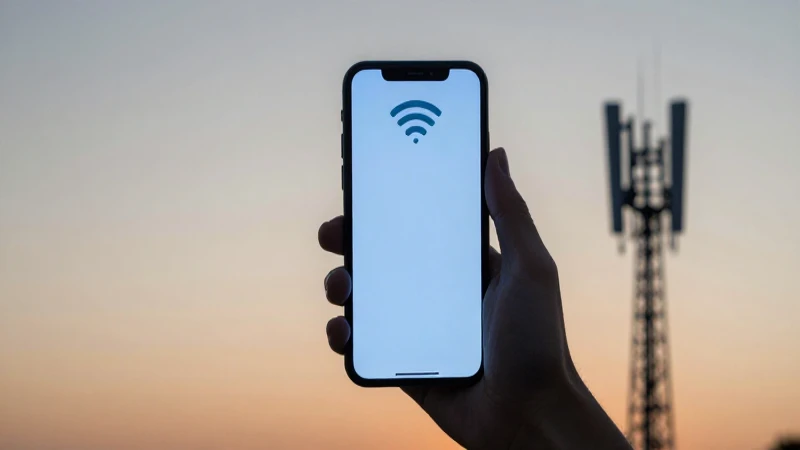 Teléfono muestra señal 5G con luz suave