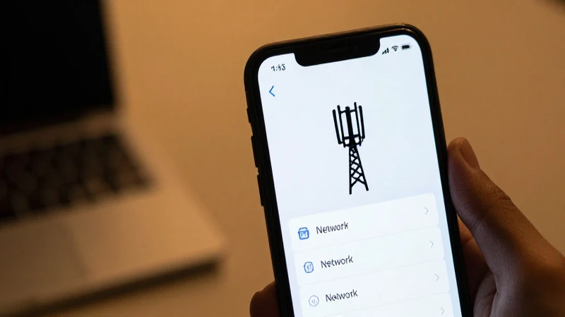 Teléfono muestra ajustes con torre celular tenue